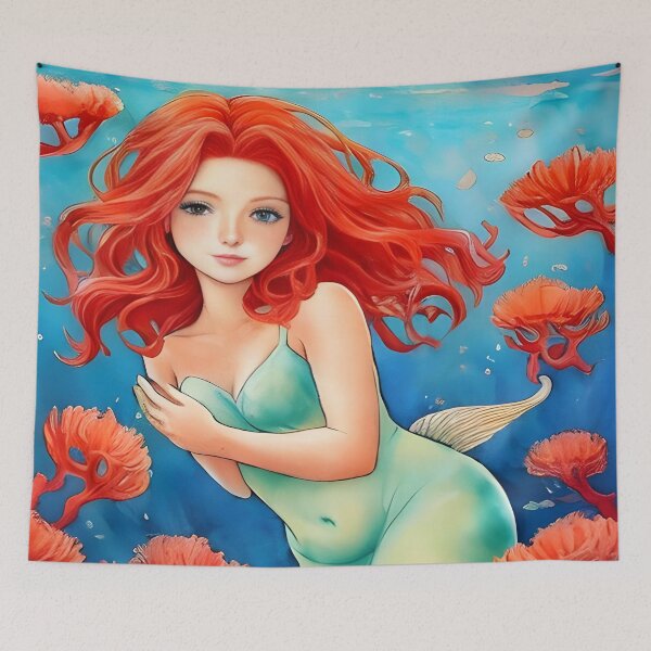 Item preview, Curvy Red Haired Mermaid Watercolor designed and sold by christineiris.