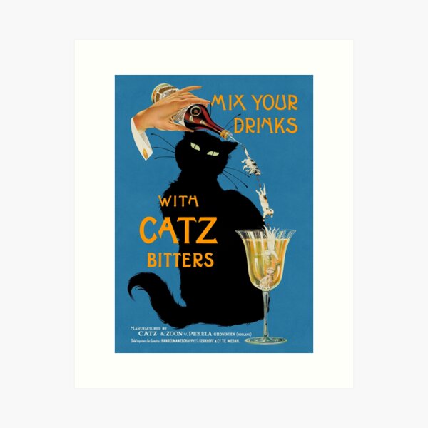 Item preview, Vintage 1940er Plakatwerbung - "Mix Your Gin with Catz Bitters" (HOHE AUFLÖSUNG) designed and sold by Gin  Neko.