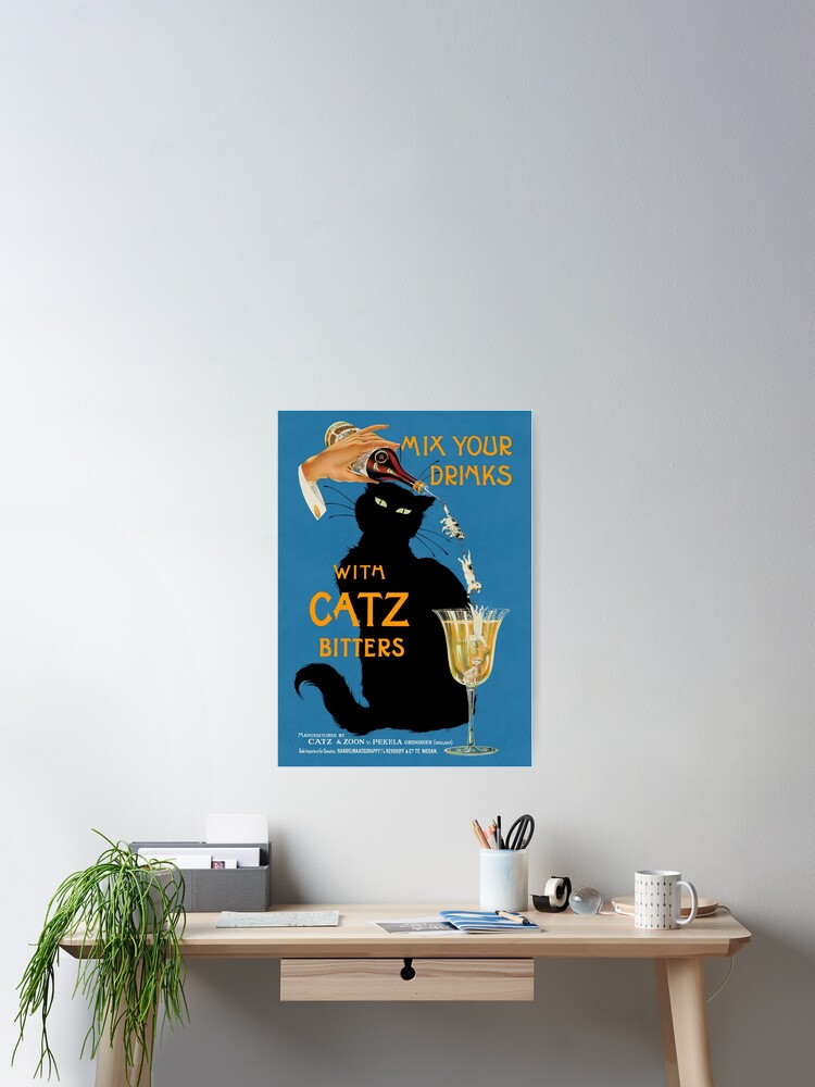 Thumbnail 2 of 3, Poster, Vintage 1940s Poster Ad - "Mix Your Gin with Catz Bitters" (HIGH RESOLUTION) designed and sold by gin-nek-shop.