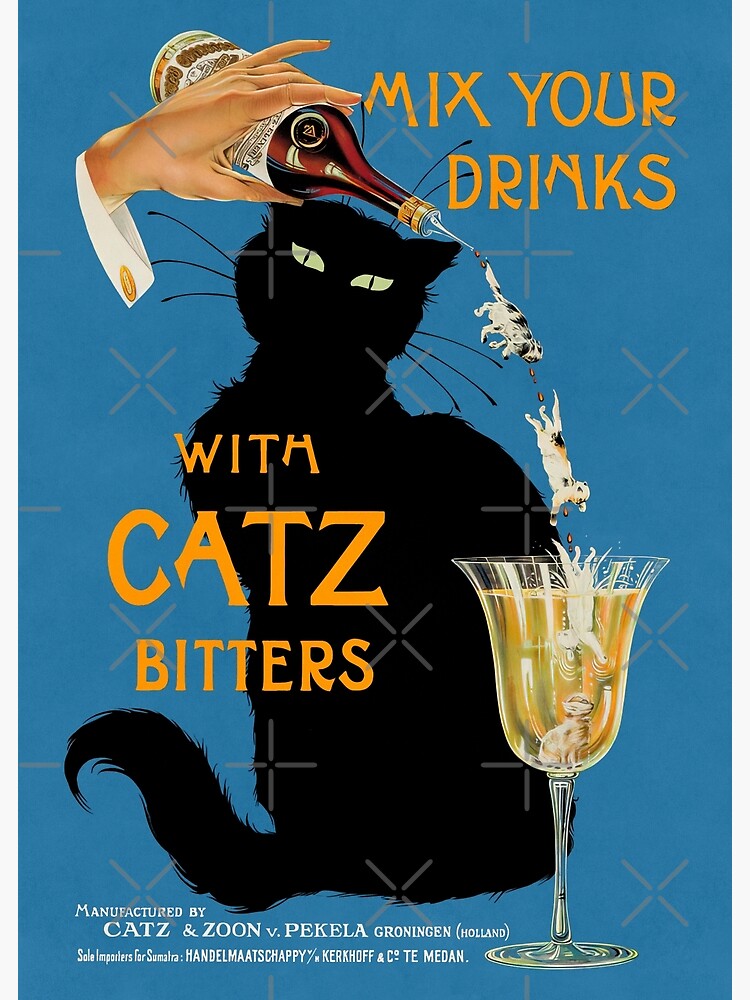 Thumbnail 3 of 3, Poster, Vintage 1940s Poster Ad - "Mix Your Gin with Catz Bitters" (HIGH RESOLUTION) designed and sold by gin-nek-shop.