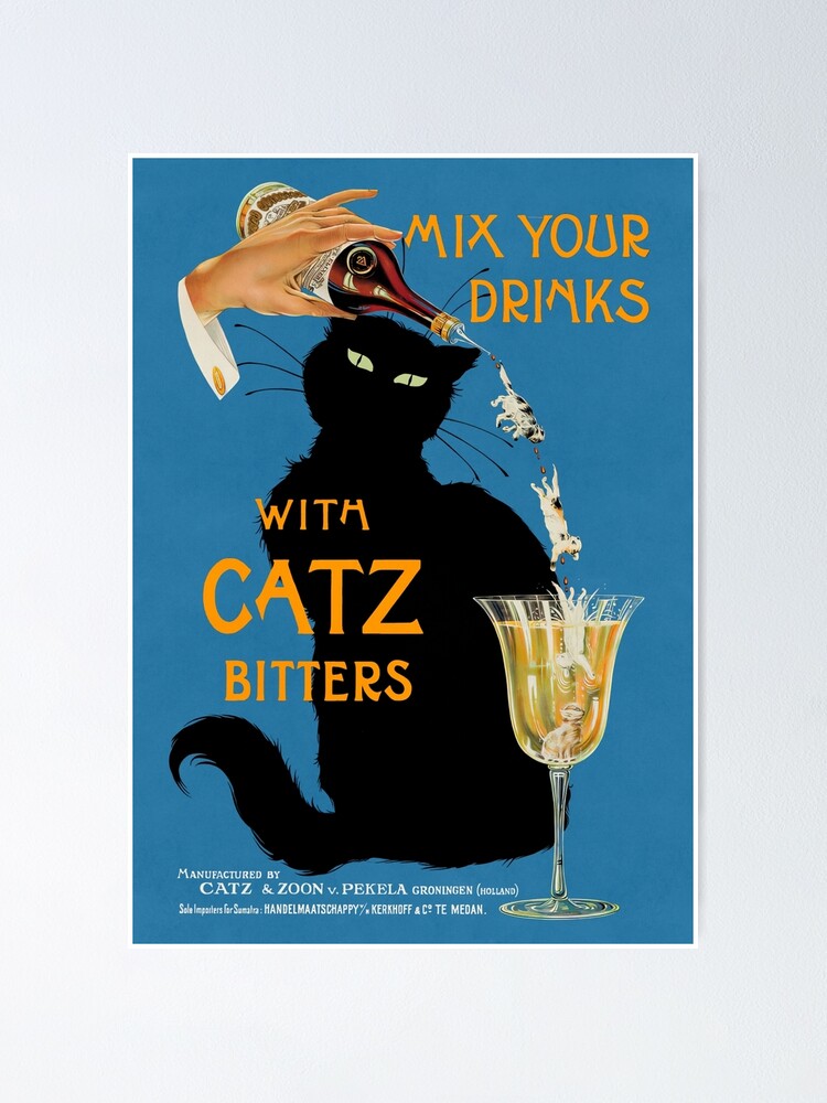Thumbnail 1 of 3, Poster, Vintage 1940s Poster Ad - "Mix Your Gin with Catz Bitters" (HIGH RESOLUTION) designed and sold by gin-nek-shop.