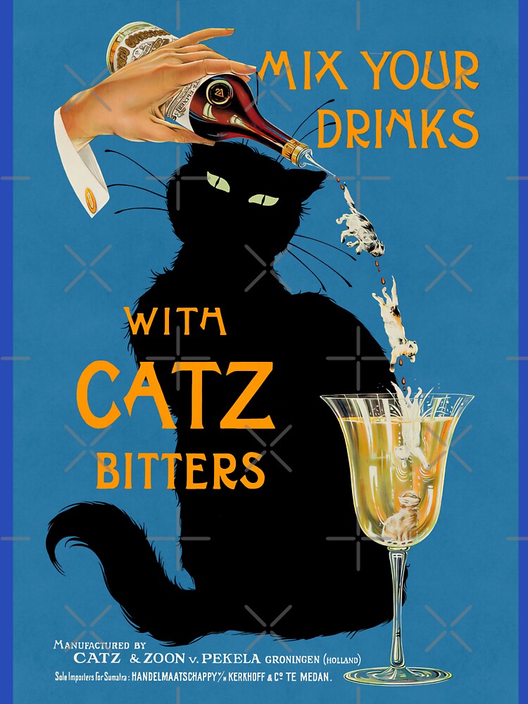 "Vintage 1940s Poster Ad "Mix Your Gin with Catz Bitters" (HIGH