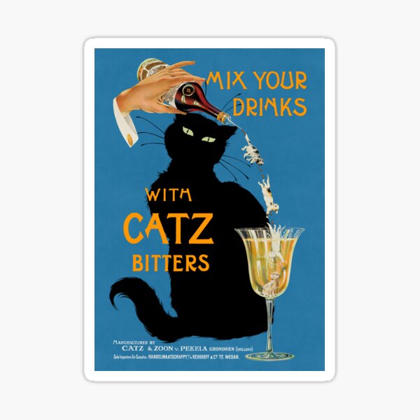 Artikel-Vorschau von Vintage 1940er Plakatwerbung - "Mix Your Gin with Catz Bitters" (HOHE AUFLÖSUNG), designt und verkauft von Gin  Neko.