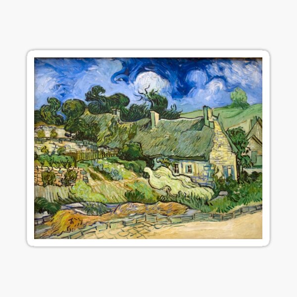 Original Vincent Willem van Gogh Impressionist Art Painting Restored Thatched Cottages at Cordeville Sticker