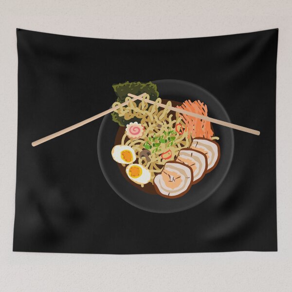 Item preview, asian soup Ramen and knitted noodle pattern with chopsticks. Granny's tasty homemade food concept designed and sold by Familyshmot.