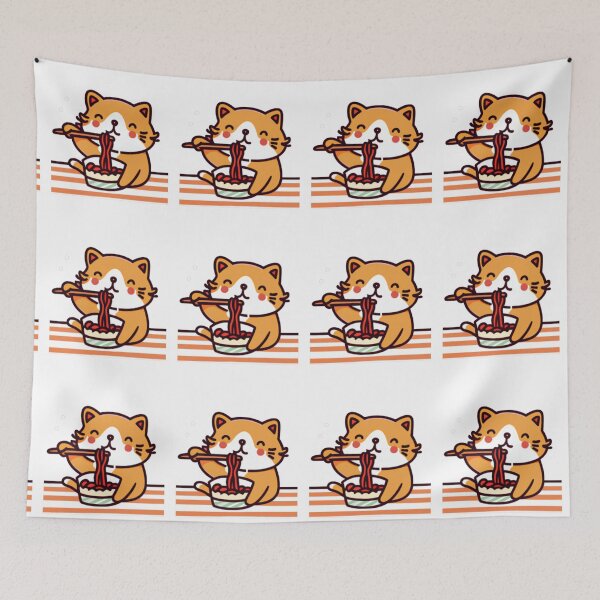 Item preview, Cat Using Chopsticks to Eat Spaghetti designed and sold by HanaiPrint.