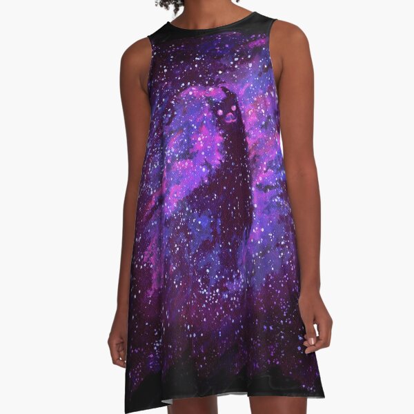 Cosmic Purple Space Llama A-Line Dress