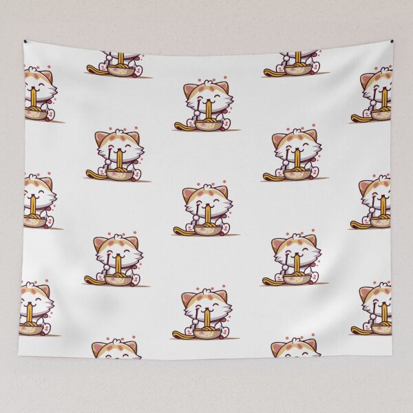 Item preview, Cat Enjoying Spaghetty from a Bowl with a Chopstick in Paw designed and sold by HanaiPrint.