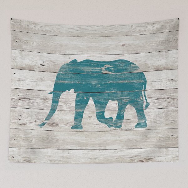 Item preview, Rustic Teal Elephant on White Painted Wood A222a designed and sold by byNicol.
