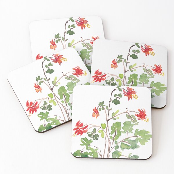Artikelvorschau, Akelei - Aquarellrote Wildblumen entworfen und verkauft von PinkBathtubArt.
