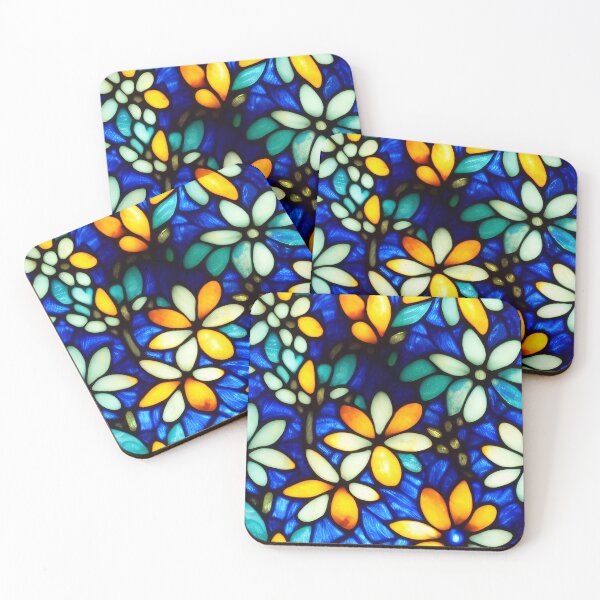 Item preview, Photo Realistic Stained Glass Blue and Orange Flowers, Seamless Digital Art designed and sold by aphelionrhode.