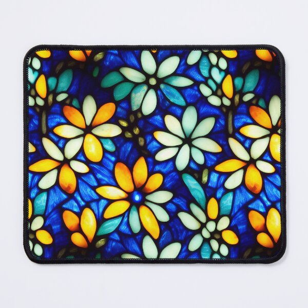 Item preview, Photo Realistic Stained Glass Blue and Orange Flowers, Seamless Digital Art designed and sold by aphelionrhode.