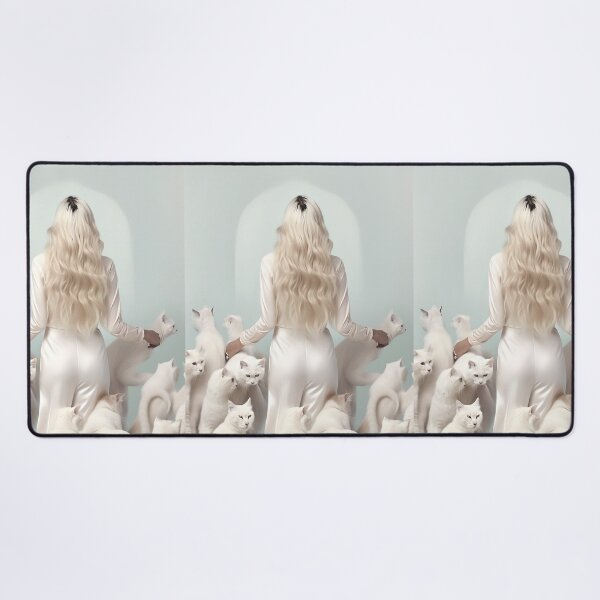 Woman with cats Desk Mat