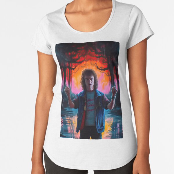Eddie Munson in the Upside Down - Striking Neon Watercolor Painting Premium Scoop T-Shirt
