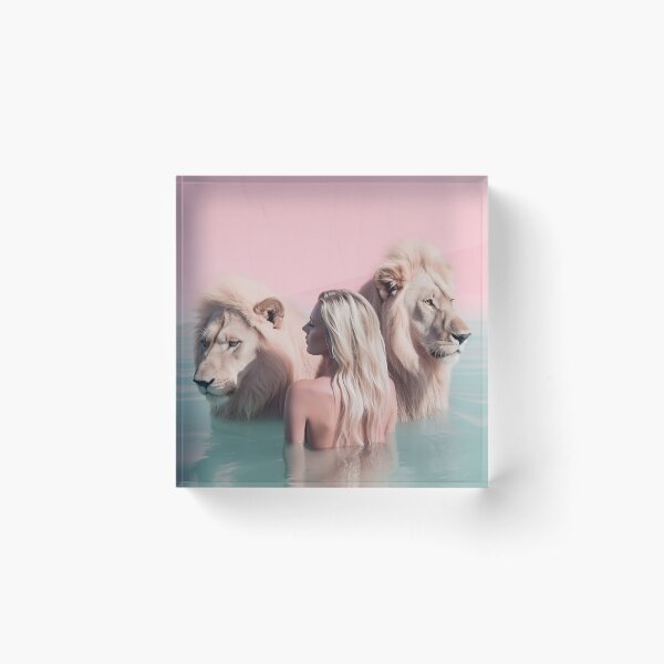 Woman swimming with lions Acrylic Block