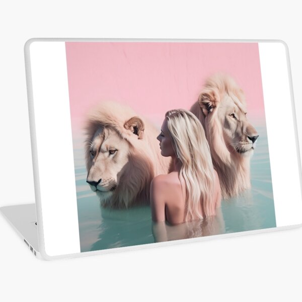 Woman swimming with lions Laptop Skin