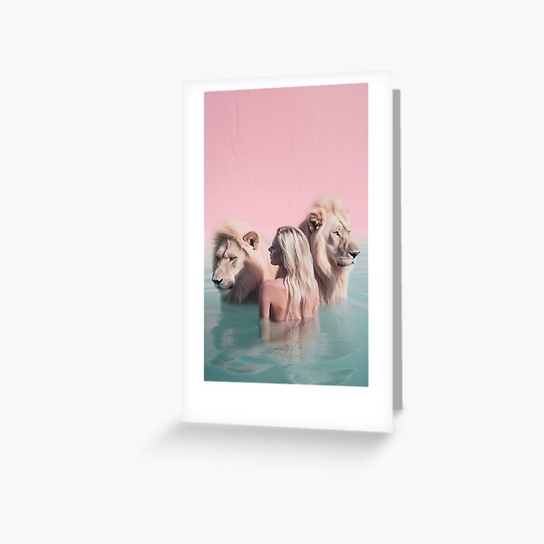 Woman swimming with lions Greeting Card