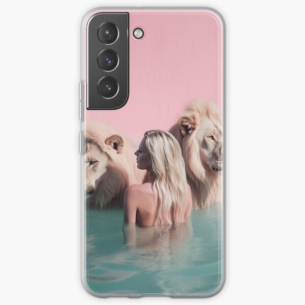 Woman swimming with lions Samsung Galaxy Soft Case