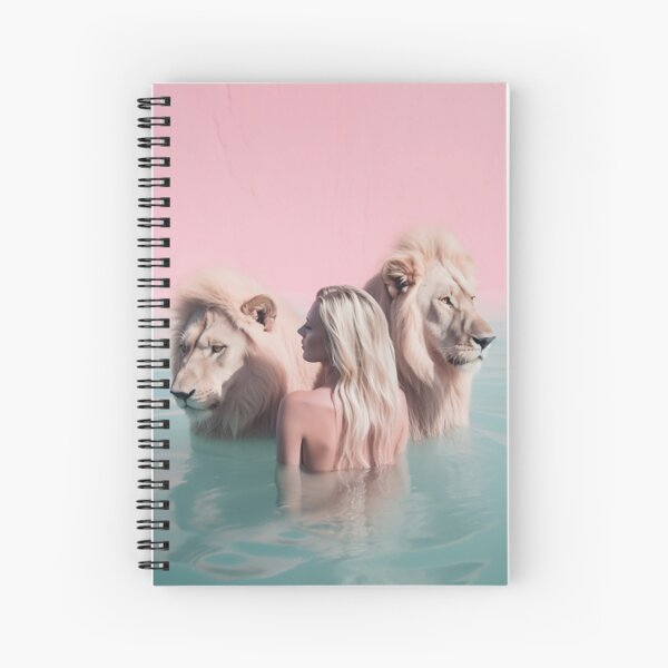 Woman swimming with lions Spiral Notebook
