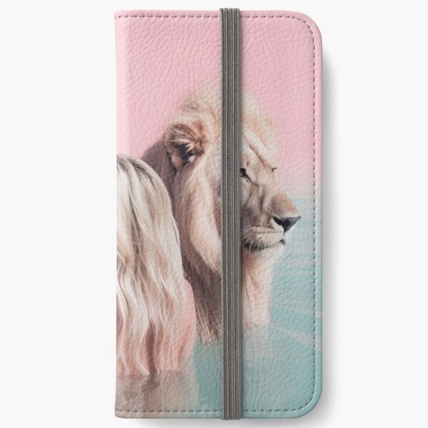 Woman swimming with lions iPhone Wallet