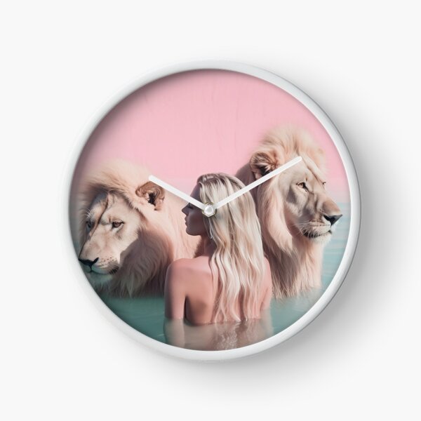 Woman swimming with lions Clock