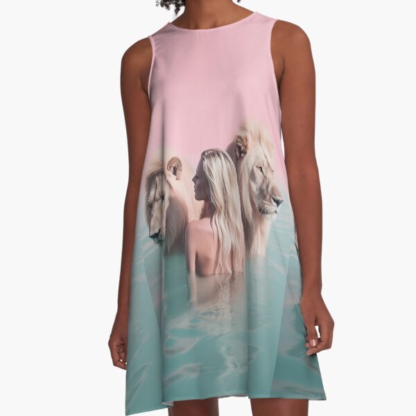 Woman swimming with lions A-Line Dress