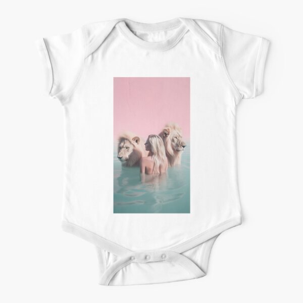 Woman swimming with lions Short Sleeve Baby One-Piece