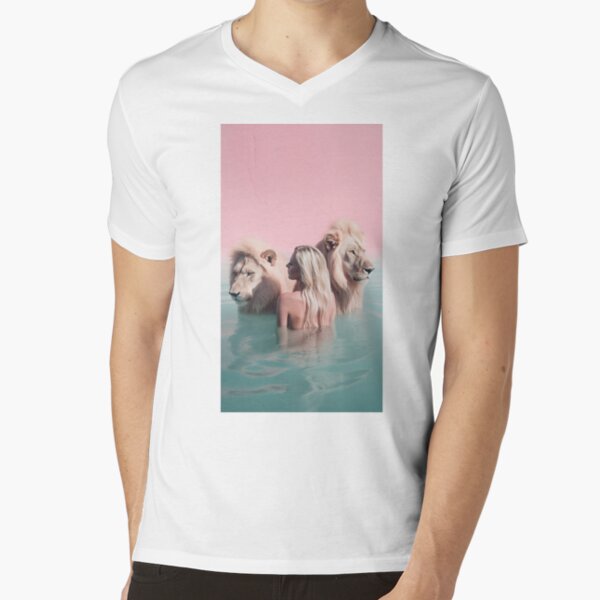Woman swimming with lions V-Neck T-Shirt