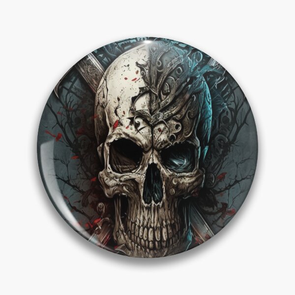 Item preview, rock skull with swords designed and sold by carpenterblaise.