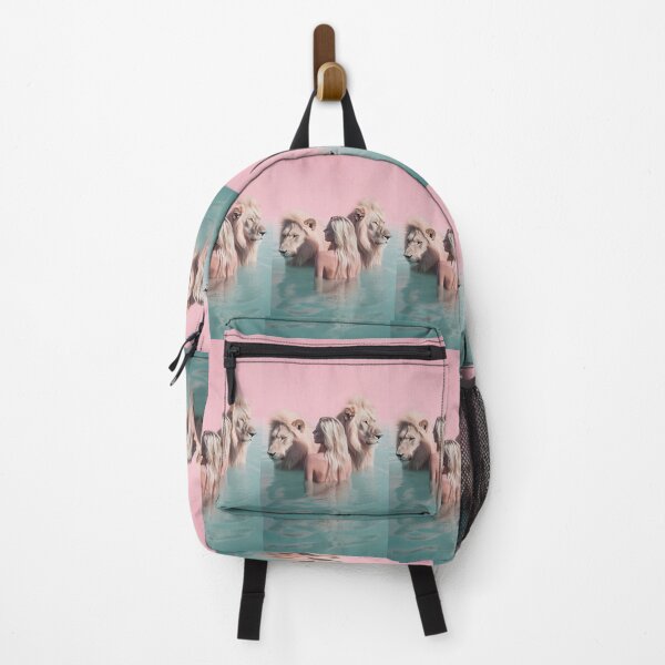 Woman swimming with lions Backpack