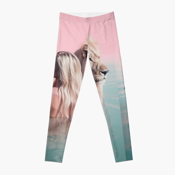 Woman swimming with lions Leggings