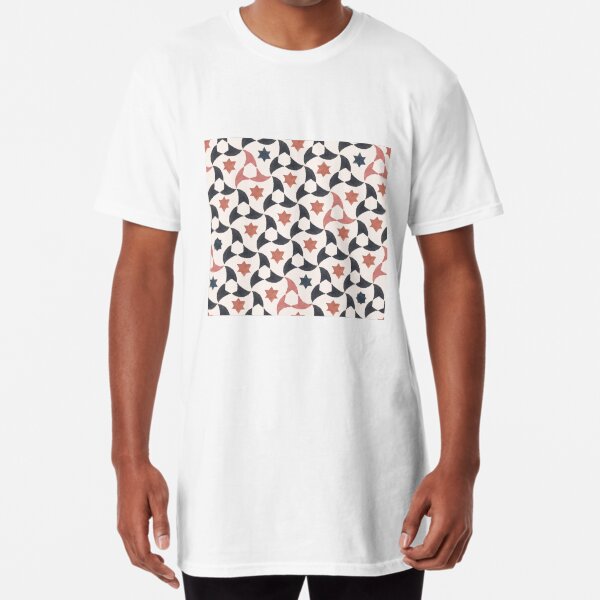 Mosaic of the Alhambra in charcoal and pink colors on an ecru background Long T-Shirt