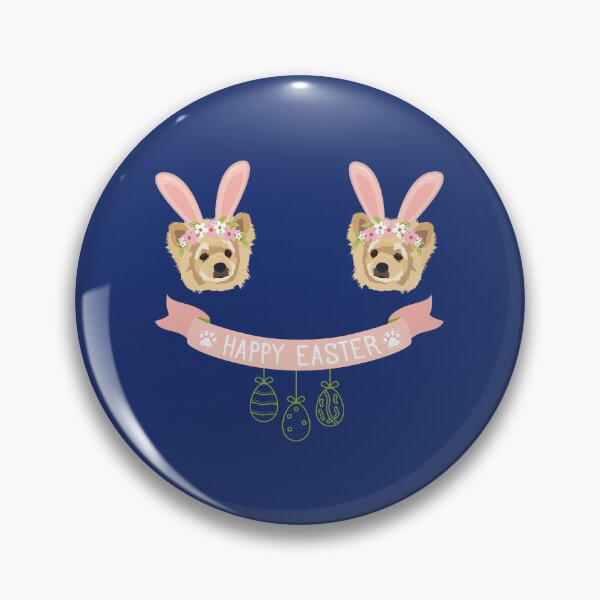 Item preview, Pomeranian Dog Head with Bunny Ears, Happy Easter Sign and Hanging Eggs designed and sold by SeasonalDogs.