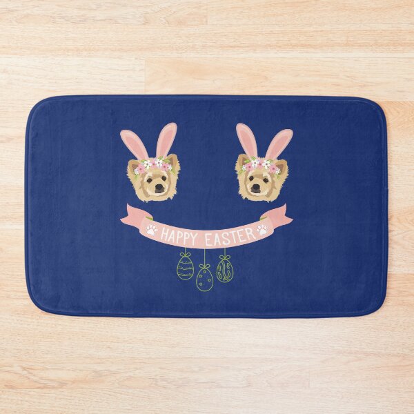 Item preview, Pomeranian Dog Head with Bunny Ears, Happy Easter Sign and Hanging Eggs designed and sold by SeasonalDogs.