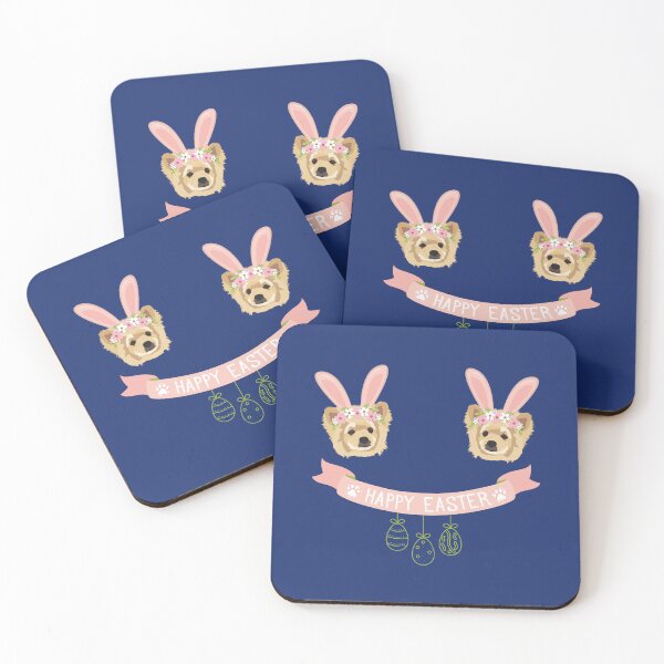 Item preview, Pomeranian Dog Head with Bunny Ears, Happy Easter Sign and Hanging Eggs designed and sold by SeasonalDogs.
