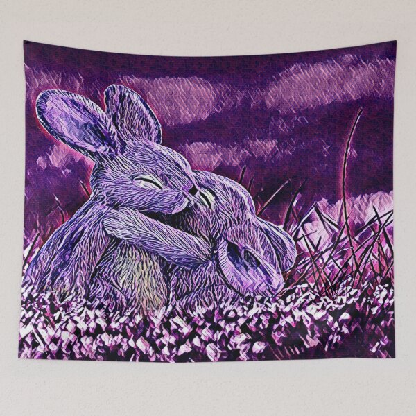 Item preview, Cute Hugging Bunny Rabbits in a Field of Flowers designed and sold by madtoyman.