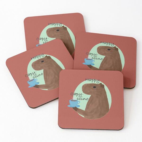 Item preview, Happy capy-ccino capybara pastel blue red capybara pun designed and sold by glowvim.