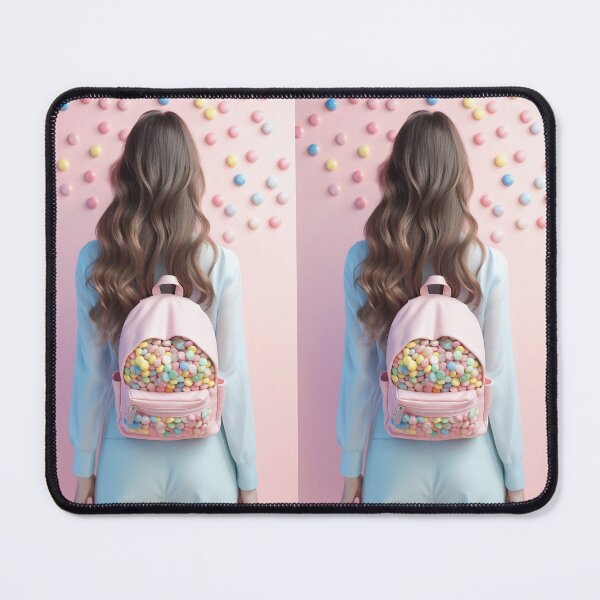 Woman with Candy Backpack Mouse Pad
