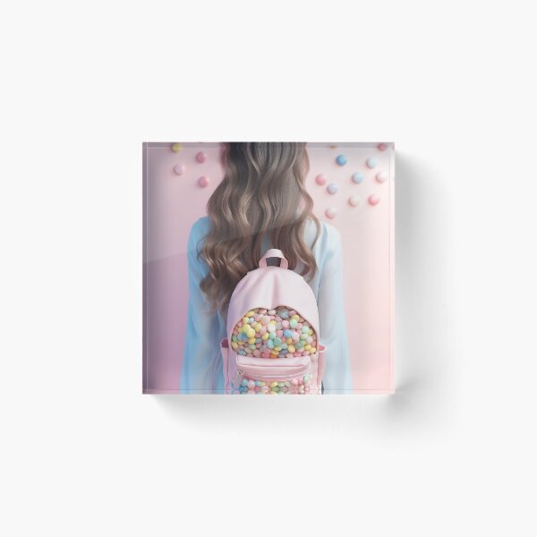 Woman with Candy Backpack Acrylic Block