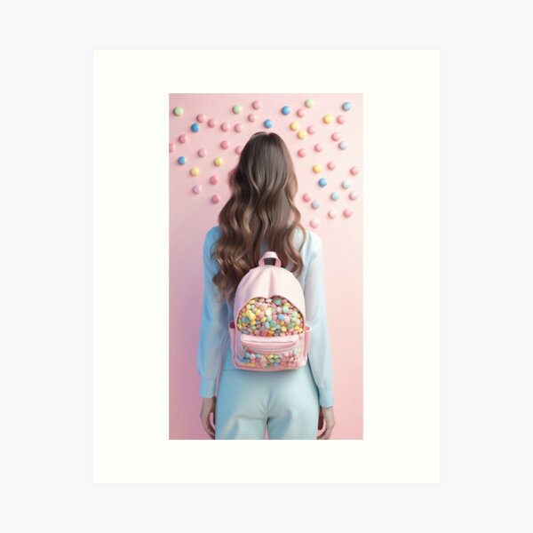 Woman with Candy Backpack Art Print