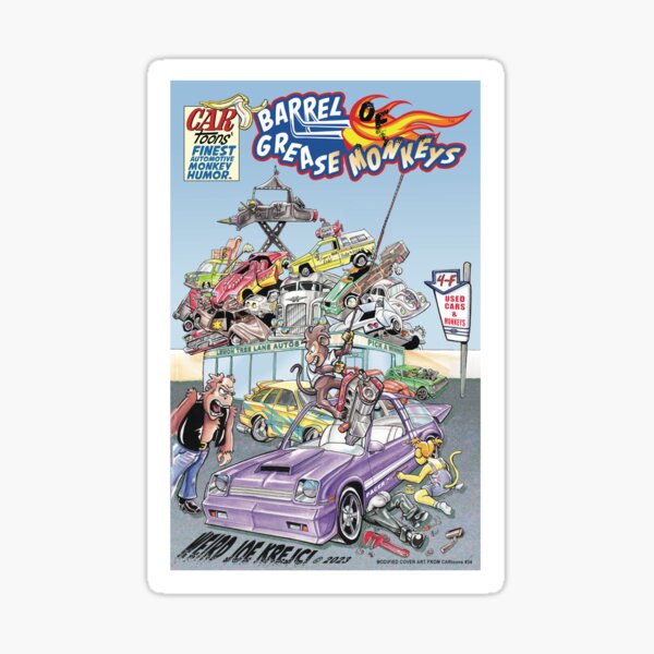 CARtoons Magazine Barrel of Grease Monkeys Cover Art reworked Sticker