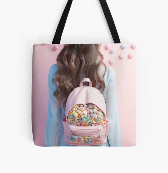 Woman with Candy Backpack All Over Print Tote Bag