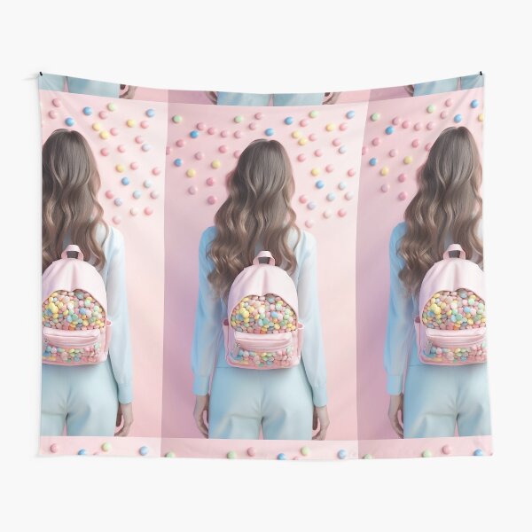 Woman with Candy Backpack Tapestry