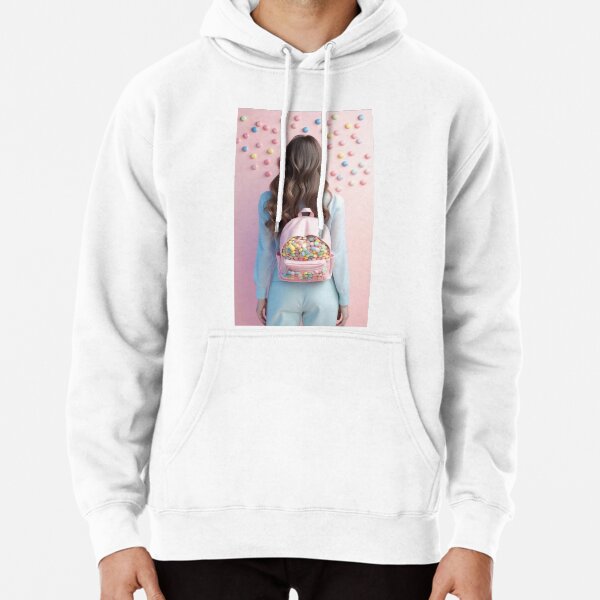 Woman with Candy Backpack Pullover Hoodie