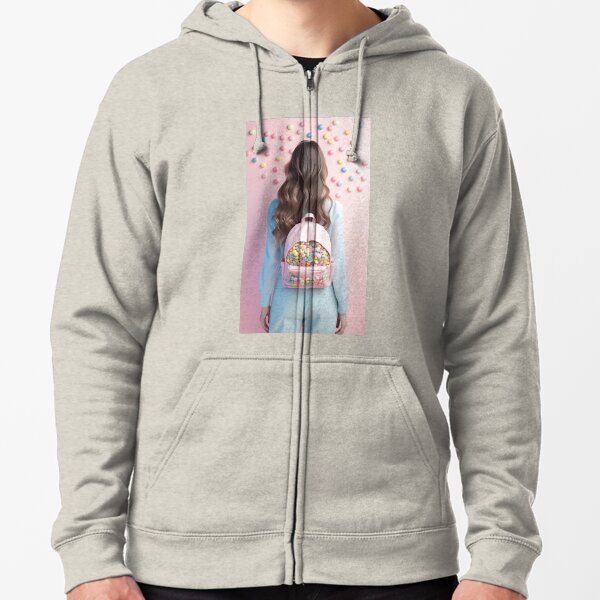 Woman with Candy Backpack Zipped Hoodie