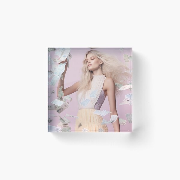 Blonde Woman Money Acrylic Block