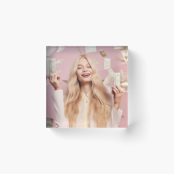 Blonde Woman Money Acrylic Block