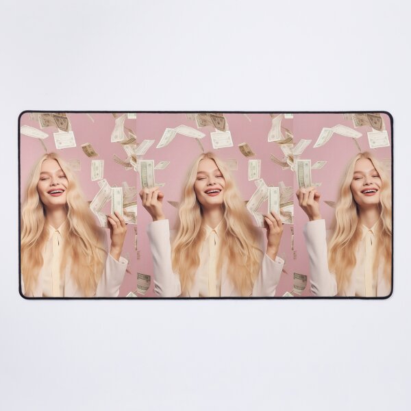 Blonde Woman Money Desk Mat