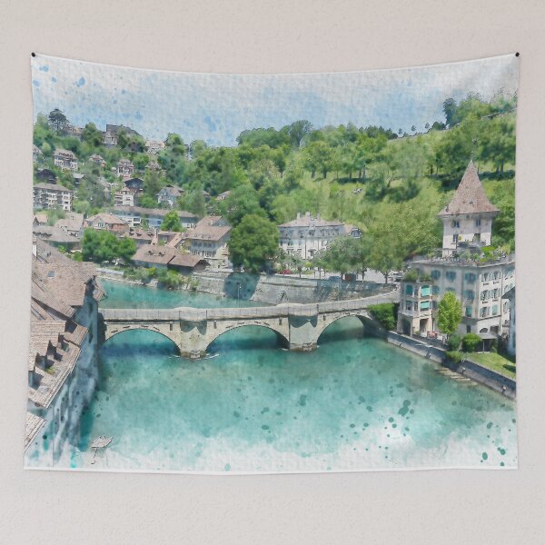 Item preview, Aare River in Bern, Switzerland Watercolor designed and sold by TwoSmallPtatoes.