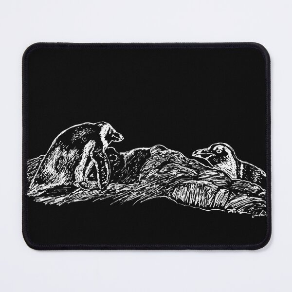 Item preview, "Password Please" Penguin tries to enter exclusive rock club (white on black drawing) designed and sold by robinyukiko.